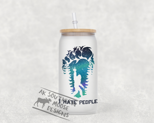 Bigfoot I hate People Glass Jar