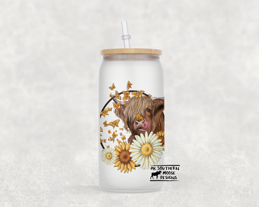 Cow & Butterflies Glass Jar