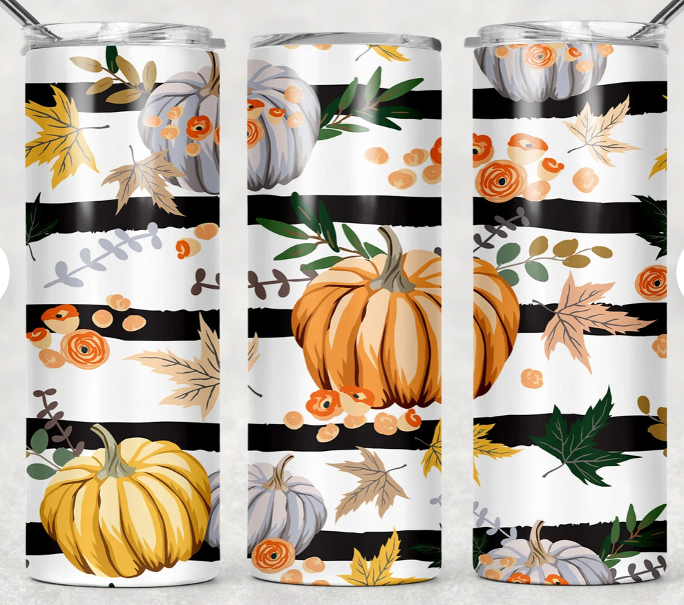 Fall Pumpkins & Stripes Tumbler